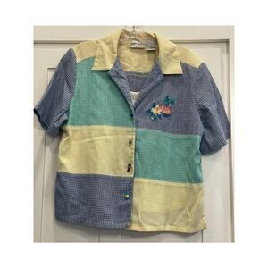 Napa Valley Vintage patchwork , parrot buttons and embroidery 90's top Med